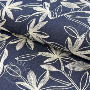 Bawełniana tkanina JEANS Embroidery Flowers white