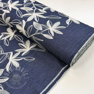 Bawełniana tkanina JEANS Embroidery Flowers white