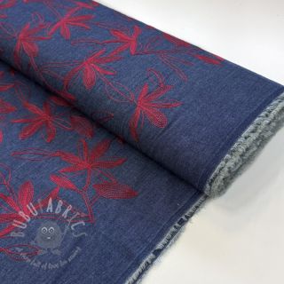 Bawełniana tkanina JEANS Embroidery Flowers burgundy