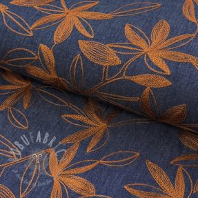 Bawełniana tkanina JEANS Embroidery Flowers camel