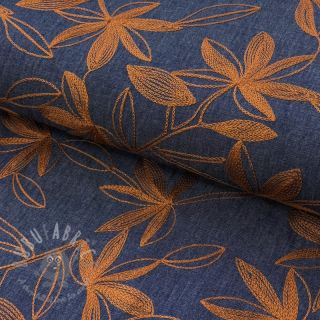 Bawełniana tkanina JEANS Embroidery Flowers camel