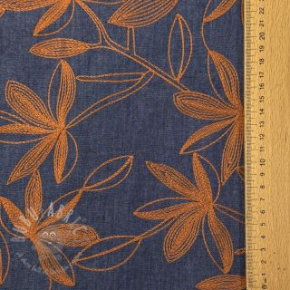 Bawełniana tkanina JEANS Embroidery Flowers camel
