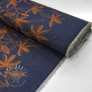 Bawełniana tkanina JEANS Embroidery Flowers camel