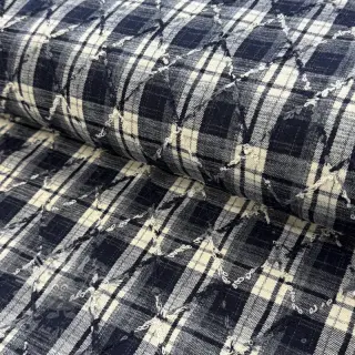 Bawełniana tkanina YARN DYED BRUSHED Check EMBROIDERY navy