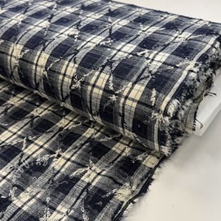 Bawełniana tkanina YARN DYED BRUSHED Check EMBROIDERY navy