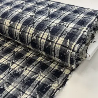 Bawełniana tkanina YARN DYED BRUSHED Check EMBROIDERY navy