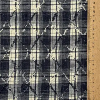 Bawełniana tkanina YARN DYED BRUSHED Check EMBROIDERY navy