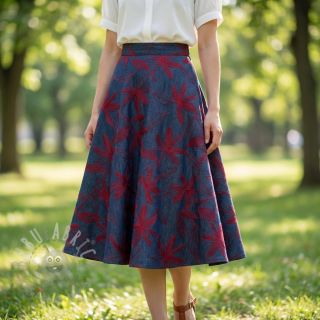 Bawełniana tkanina JEANS Embroidery Flowers burgundy