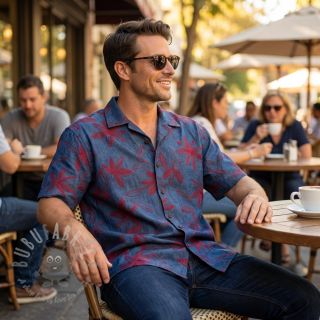 Bawełniana tkanina JEANS Embroidery Flowers burgundy