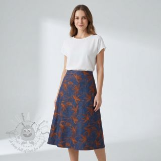 Bawełniana tkanina JEANS Embroidery Flowers camel