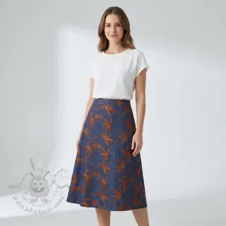 Bawełniana tkanina JEANS Embroidery Flowers camel