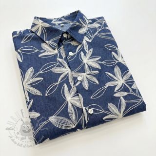 Bawełniana tkanina JEANS Embroidery Flowers white