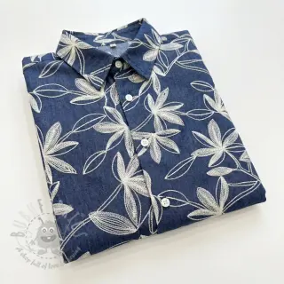 Bawełniana tkanina JEANS Embroidery Flowers white