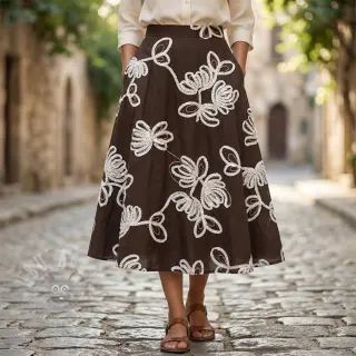 Bawełniana tkanina EMBROIDERY Loom En Light brown