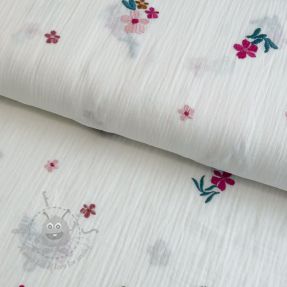 Muślin double gauze EMBROIDERY Flowers MIA camel