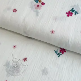 Muślin double gauze EMBROIDERY Flowers MIA camel
