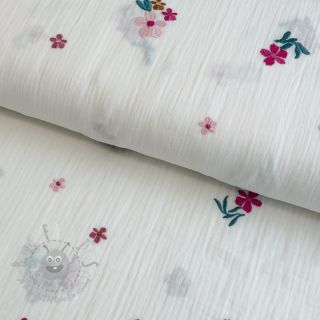 Muślin double gauze EMBROIDERY Flowers MIA camel