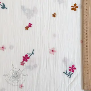 Muślin double gauze EMBROIDERY Flowers MIA camel
