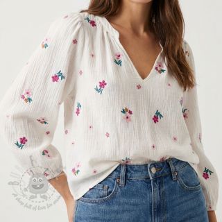 Muślin double gauze EMBROIDERY Flowers MIA camel