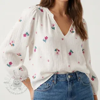 Muślin double gauze EMBROIDERY Flowers MIA camel