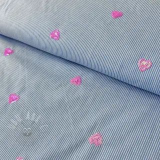 Bawełniana tkanina Stripes Sequins Hearts blue