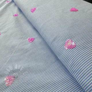 Bawełniana tkanina Stripes Sequins Hearts blue