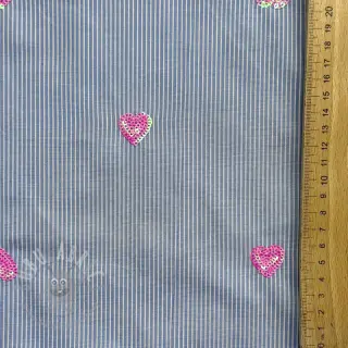 Bawełniana tkanina Stripes Sequins Hearts blue