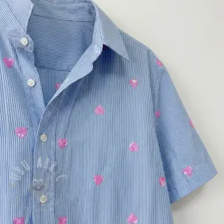 Bawełniana tkanina Stripes Sequins Hearts blue