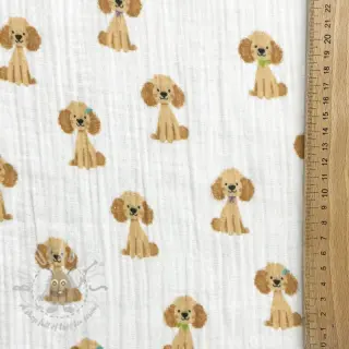 Muślin double gauze Dogs white digital print