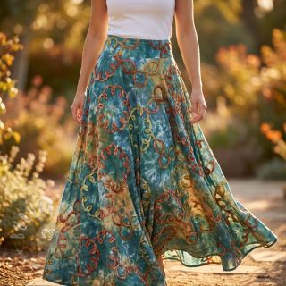 Bawełniana tkanina TIE DYE EMBROIDERY Elise tape design C