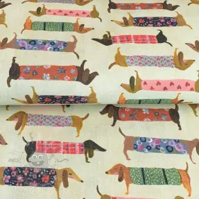 Tkanina dekoracyjna premium Family Dachshund digital print