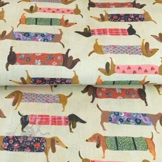 Tkanina dekoracyjna premium Family Dachshund digital print