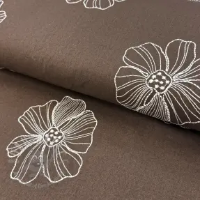 Tkanina wiskozowa z lnem EMBROIDERY Flower Maya brown