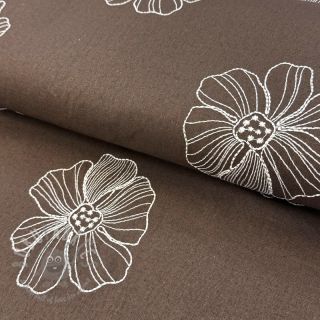 Tkanina wiskozowa z lnem EMBROIDERY Flower Maya brown