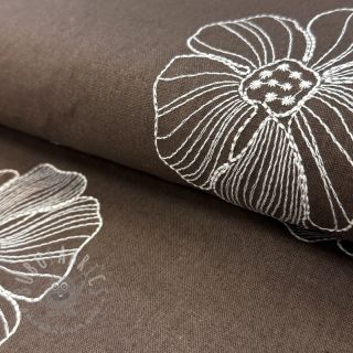 Tkanina wiskozowa z lnem EMBROIDERY Flower Maya brown