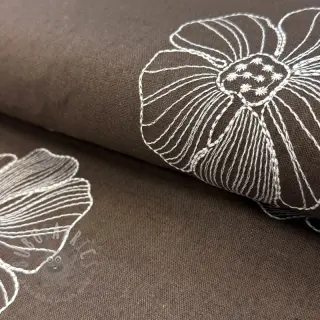 Tkanina wiskozowa z lnem EMBROIDERY Flower Maya brown