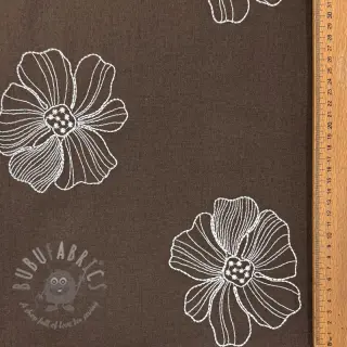 Tkanina wiskozowa z lnem EMBROIDERY Flower Maya brown