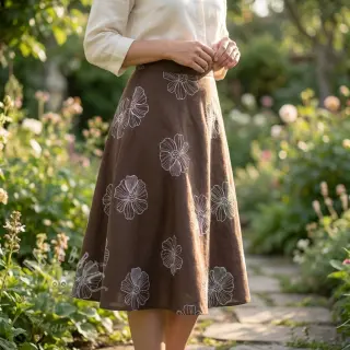 Tkanina wiskozowa z lnem EMBROIDERY Flower Maya brown
