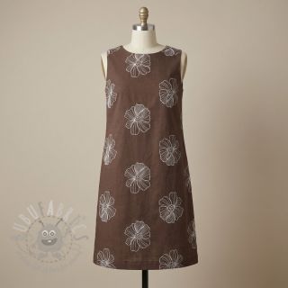 Tkanina wiskozowa z lnem EMBROIDERY Flower Maya brown