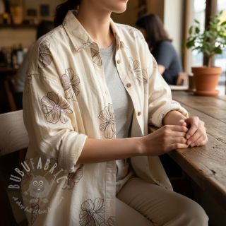 Tkanina wiskozowa z lnem EMBROIDERY Flower Maya natural