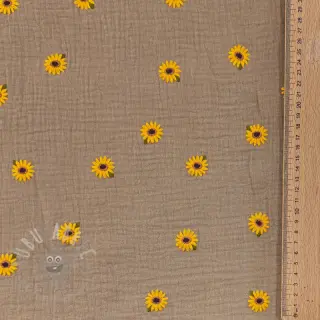 Muślin double gauze EMBROIDERY Sunflowers beige