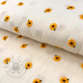 Muślin double gauze EMBROIDERY Sunflowers natural