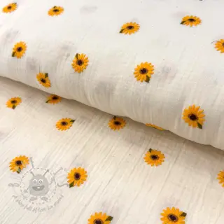 Muślin double gauze EMBROIDERY Sunflowers natural
