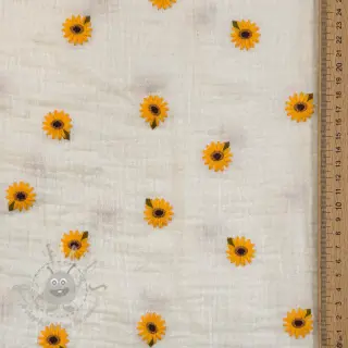 Muślin double gauze EMBROIDERY Sunflowers natural