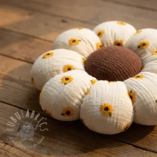 Muślin double gauze EMBROIDERY Sunflowers natural
