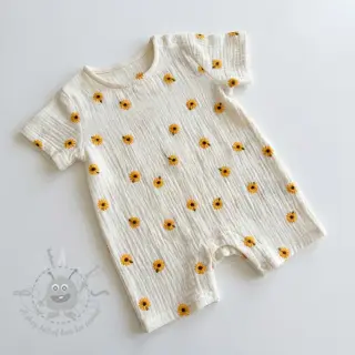 Muślin double gauze EMBROIDERY Sunflowers natural