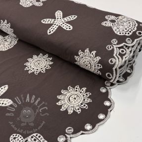 Bawełniana tkanina EMBROIDERY Sea ornaments brown