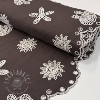 Bawełniana tkanina EMBROIDERY Sea ornaments brown