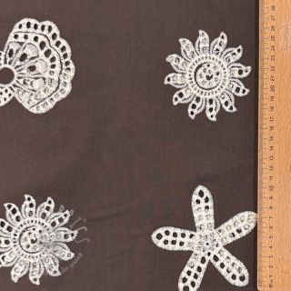 Bawełniana tkanina EMBROIDERY Sea ornaments brown