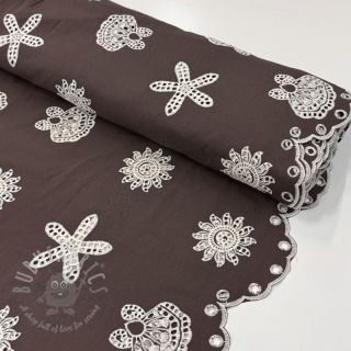 Bawełniana tkanina EMBROIDERY Sea ornaments brown